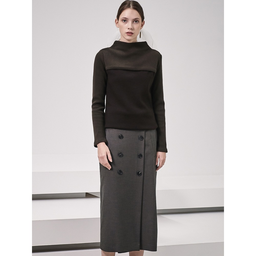 ACUD ガイア ダブルボタンペンシルスカート_コーヒー