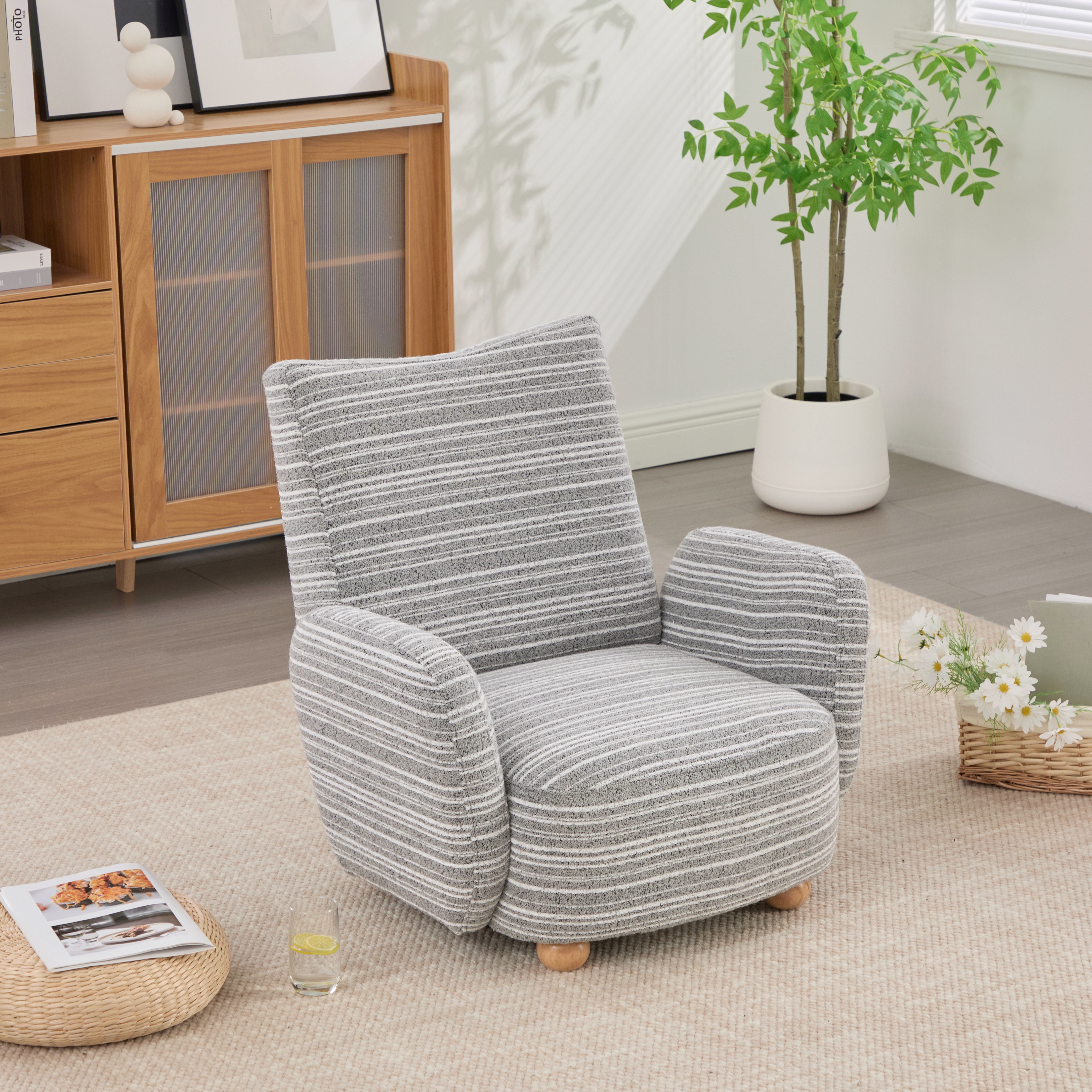 【国内即発送/送 料無料】1人用ソファラウンジチェアシェニール生地無垢材使用高級感あり小さなリビングルームアパートに最適調節可能な木製脚組み立て簡単-226