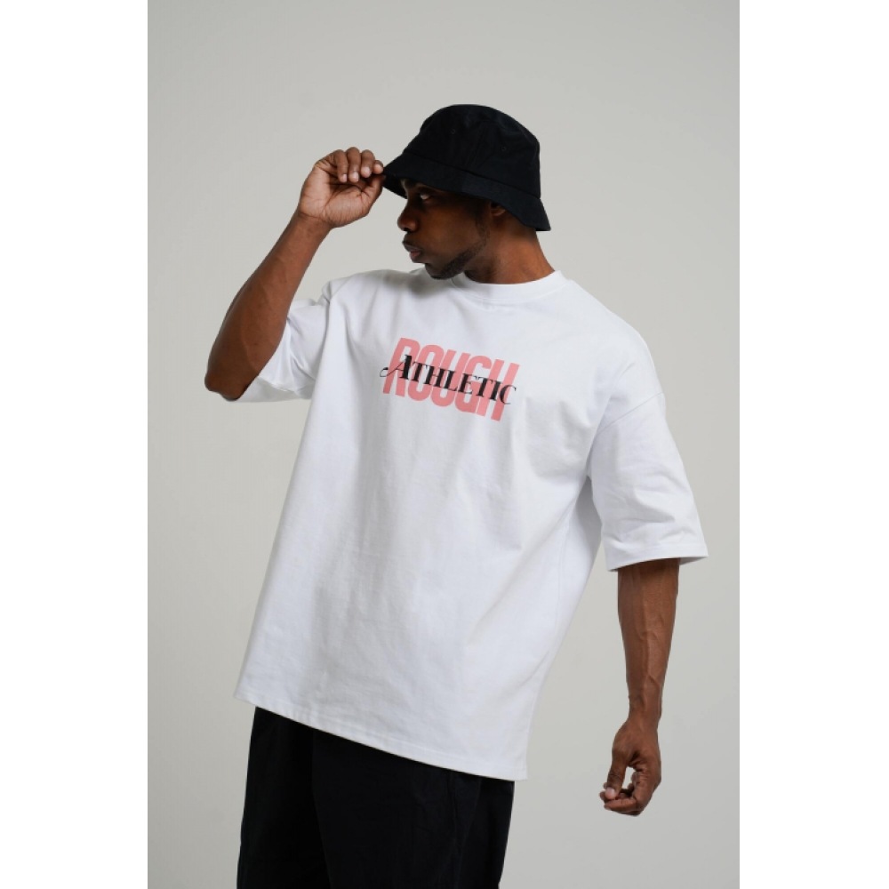 ラフアスレチック [ヘビーコットン] ラフオーバーラップロゴTシャツ-ホワイト