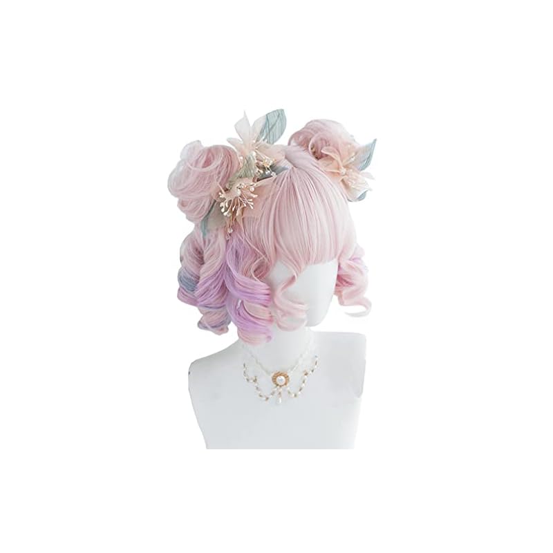 原宿風 GAL系 ウィッグ ロリータ コスプウィッグ 耐熱 レディース （ピンク） メッシュ ロング 巻き髪 お団子ヘア ゴスロリ 森ガール ゆめかわいい お姫 小顔 パーティー 仮装 日常 かつら