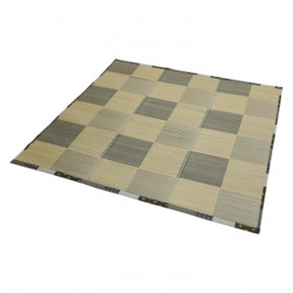 大島屋 い草ふっくらラグ 唐草市松 ブラック 180x180cm