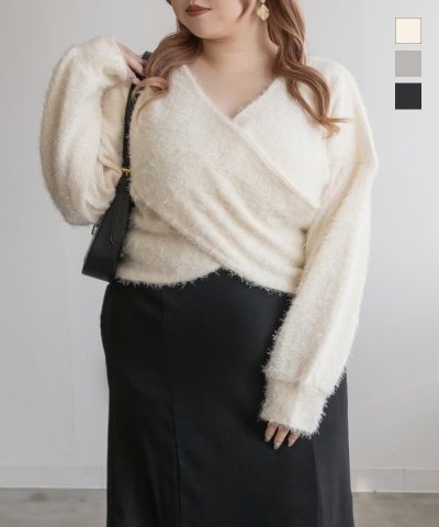 大きいサイズ レディース LL 3L 4L XL XXL XXXL CLETTEオリジナルシャギーニットソークロスプルオーバー