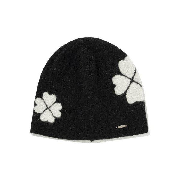 M帽子 CQK CO2404CA72-BK クローバーハート アンゴラパターン ビーニー ブラック