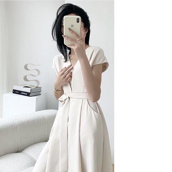 【取寄：納期2週間】ワンピース 夏 半袖 ロング丈 きれいめ ロング丈ワンピース かわいい おしゃれ ワンピース レディース Vネック ウエストリボン ワンピース 夏 半袖 ロング丈 きれいめ