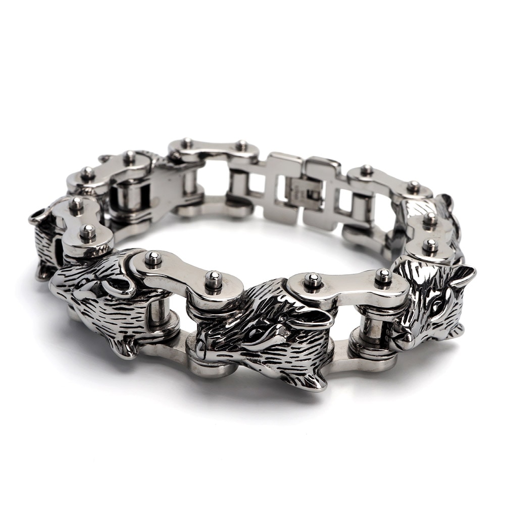 ステンレス ウルフバイクチェーンブレス [b662]
