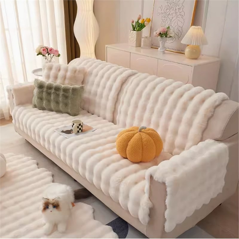 2024新しいウサギのぬいぐるみクッションバブルフリースノンスリップベッドサイドカーペットソファカバーキャットスクラッチクッションブランケット