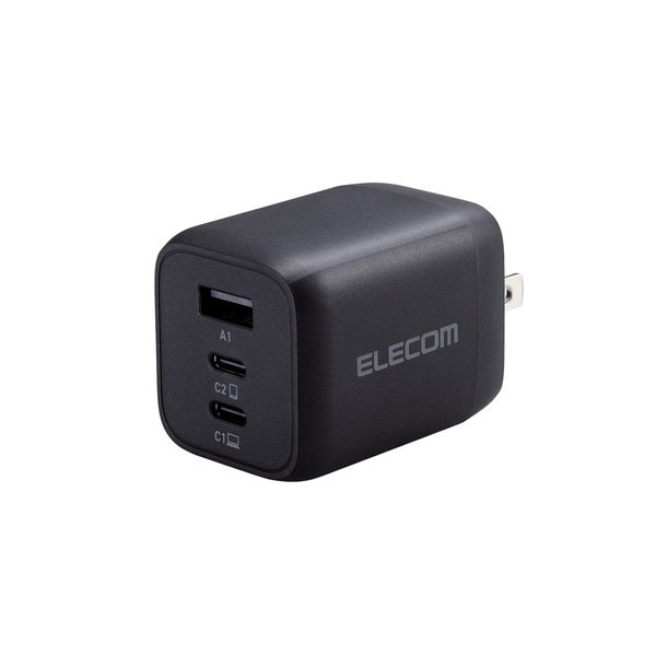 ACDC-PD4465BK ノートパソコン 充電器 PD65W PPS対応 Type-C2 USB A1 折りたたみプラグ 小型 軽量 ブラック メーカー直送