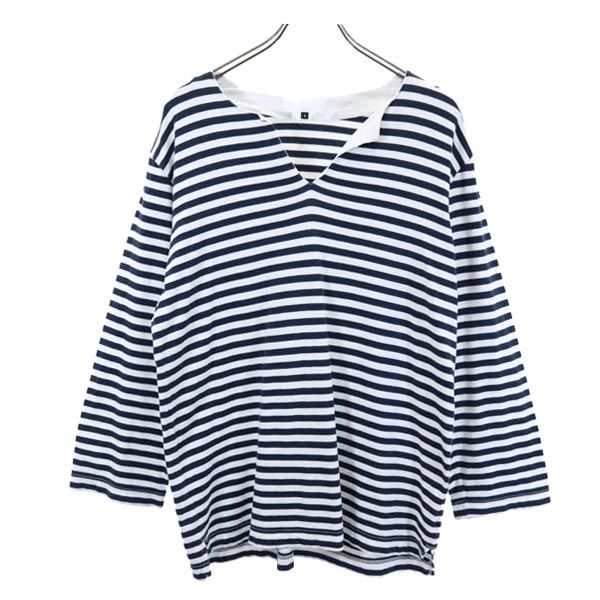 ガンリュウコムデギャルソン 2014年 日本製 ボーダー 長袖 Tシャツ L 白系 GANRYU COMME des GARCONS ロンT メンズ