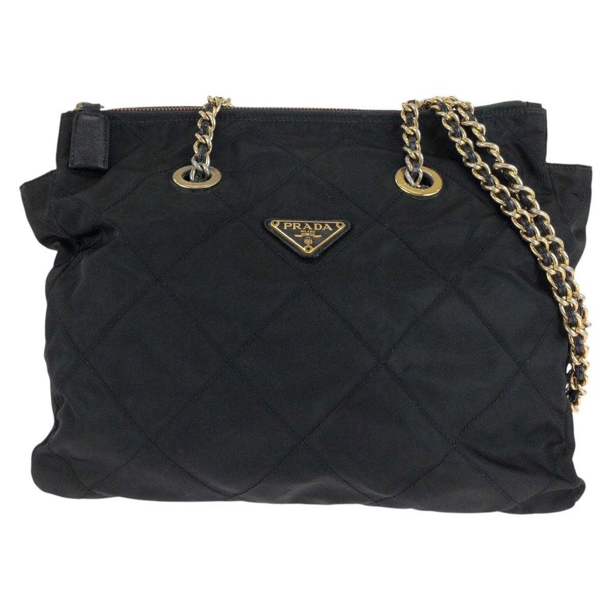 ヴィンテージ テスート 三角ロゴプレート キルティング ブラック 黒 ゴールド金具 ナイロン チェーンショルダーバッグ レディース 410579