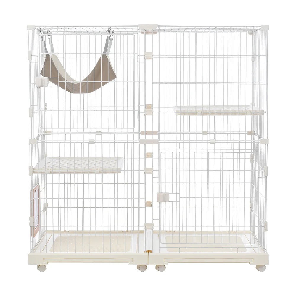 1479猫 ケージ キャットケージ 2段 幅広設計 自由組み合わせ トレー付き 猫ドア付き ハンモック付き 大型 猫ゲージ 高級感 おしゃれ キャットハウス ネコ ハウス 多段 留守番 保護 脱走防止