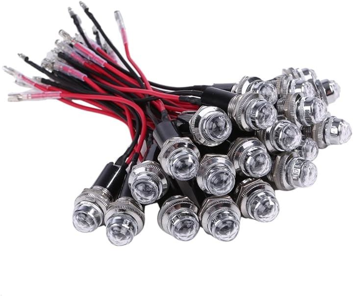 24V LED パイロット ランプ ダイヤカット 20個セット 16mm 16φ インジケーター ライト シグナル カスタム パーツ 汎用品( ホワイト)