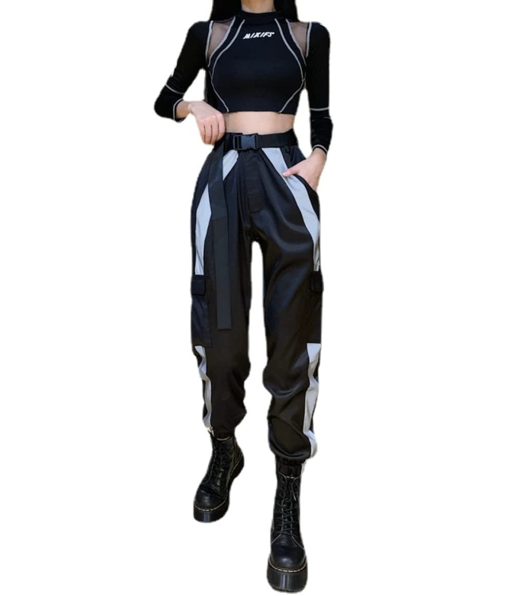 ゾシーフェックス 韓国 ダンス衣装 レディース セットアップ kpop衣装 へそ出し 大人 レディース ジャズダンス衣装 へそ出し 長袖 トップス カーゴパンツ 夜光 高校生 大人向け ヒップホップ