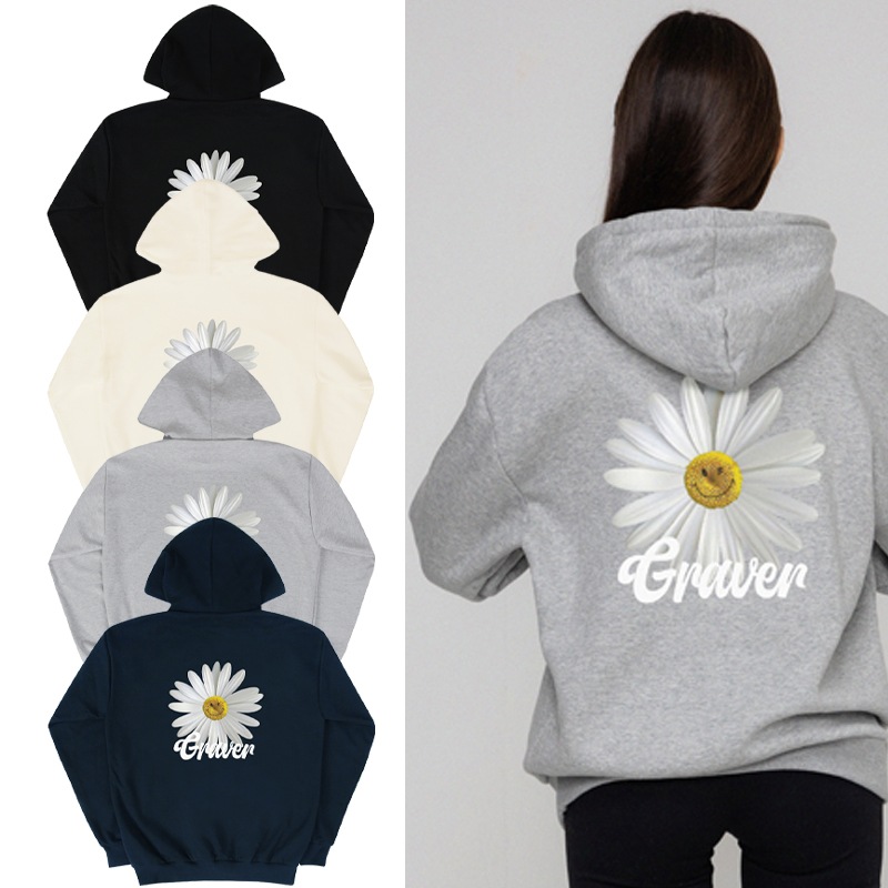 [UNISEX]Back Daisy Flower Smile Hoodie_4color