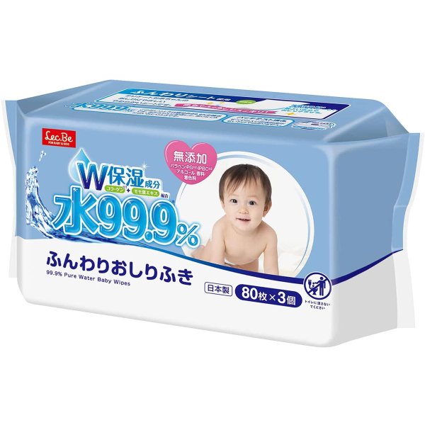 ふんわりおしりふき レック 日本製 無添加 W保湿 水99.9％ 80枚 3個入り X10パック