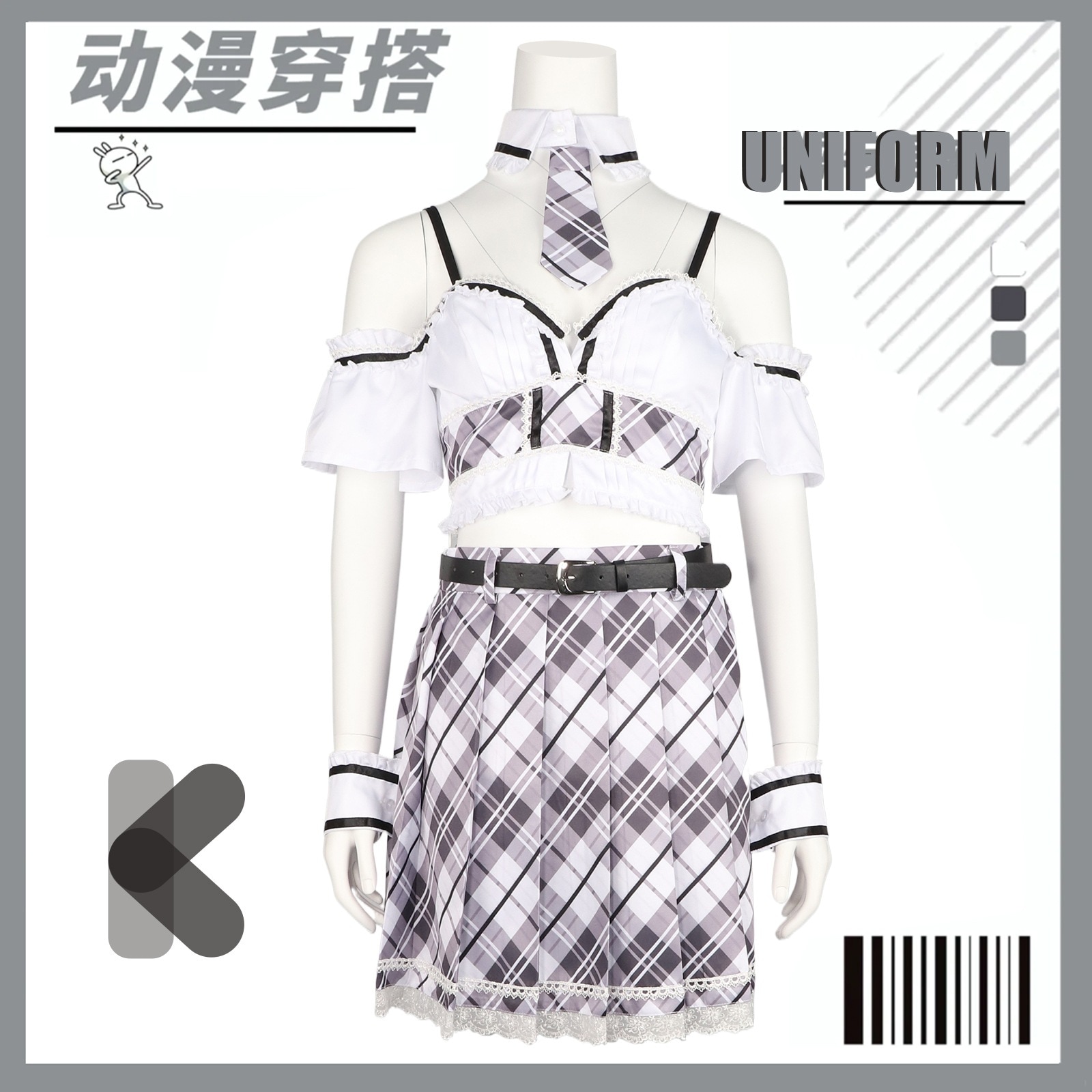 アニメcos服 甘いチェック柄ドレス レースデザインがいっぱいのコスプレ甘い婦人服