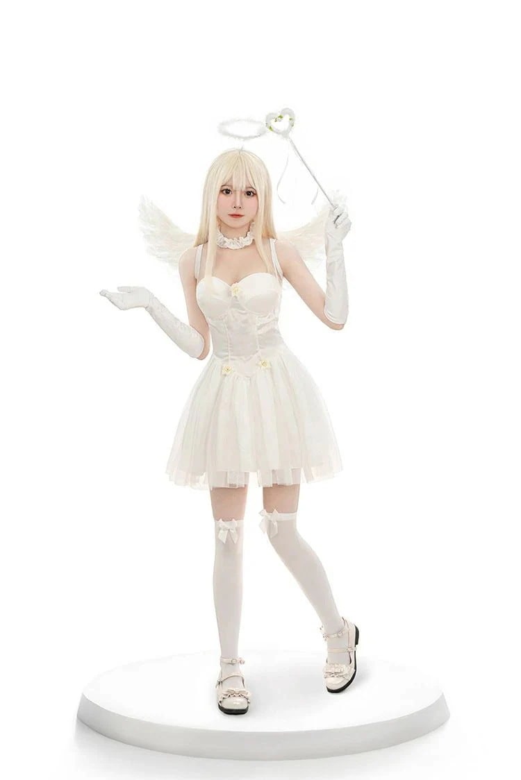【羽根つきフルセット】ハロウィンコスプレ悪魔の天使コスプレ衣装キャミソールワンピース