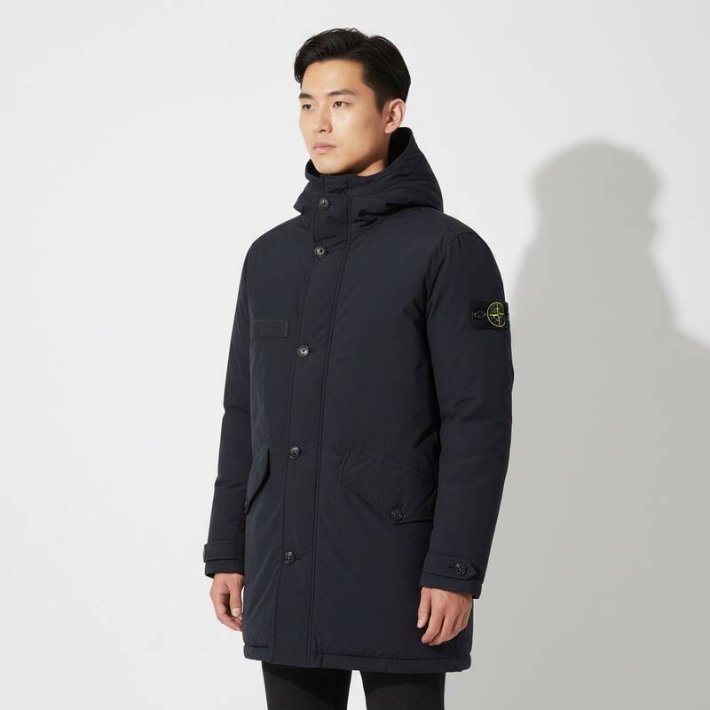 ストーンアイランド ワッペン付きロングジャケット チャコール メンズ 731571032 V0065