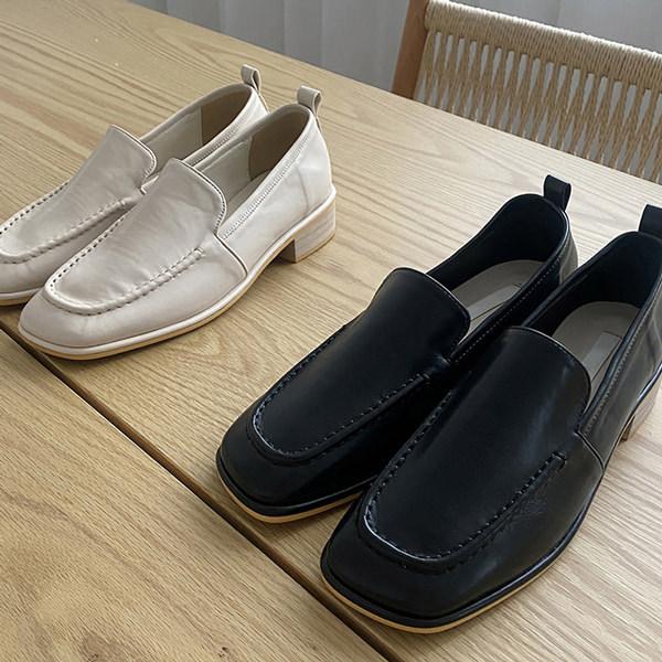 ローファー スクエアトゥ フラット レディース ローヒール 黒 ブラック アイボリー