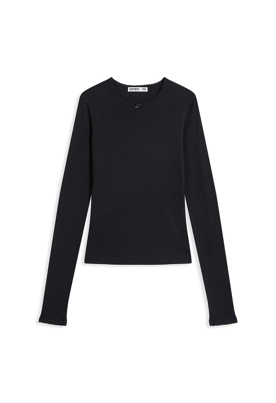 【OPEN Yy】 PICOT TRIM FITTED TOP : BLACK