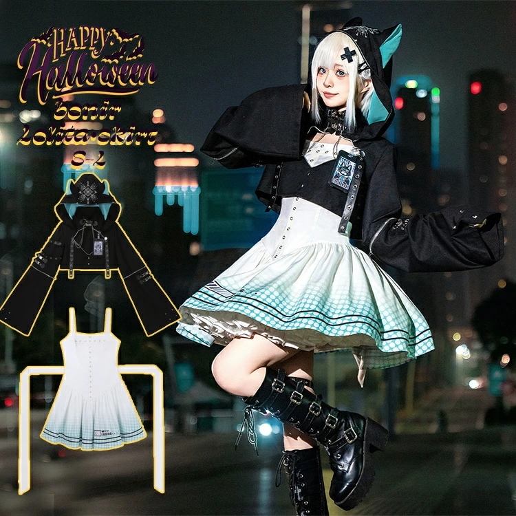 ハロウィン コスチューム 電子風コスプレ フードロリータ 電子風コスプレ 豪華幾何学 シルバーアクセント かわいい 人気 テクノコーデ 女性用 S-L メタリックデザイン 安い コスプレイベント ハ