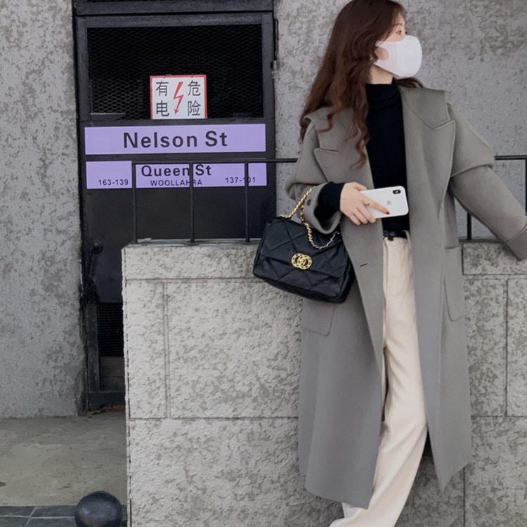 Q462 秋冬 フード付き ダブルフェイス ウールコート レディース ダブルブレスト ウールコート ゆったり ロング 韓国版 2025