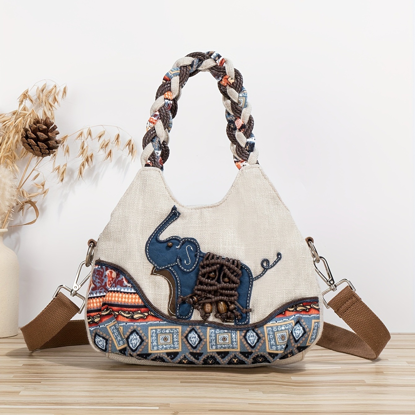 カジュアル 手織り 象柄 クロスボディバッグ ポータブル 多目的 ショルダーバッグ ハンドバッグ