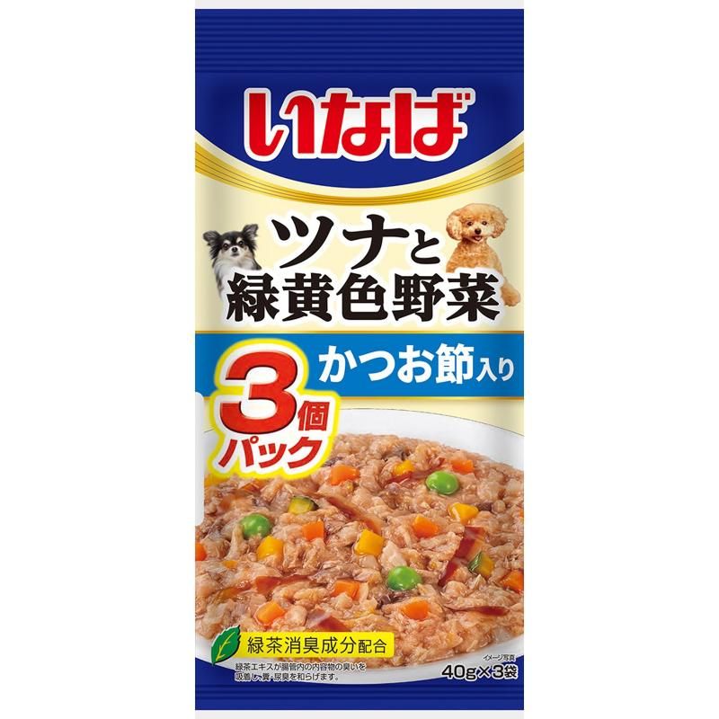 （まとめ買い）いなば ツナと緑黄色野菜 かつお節入り 40gx3袋 犬用フード [x16]