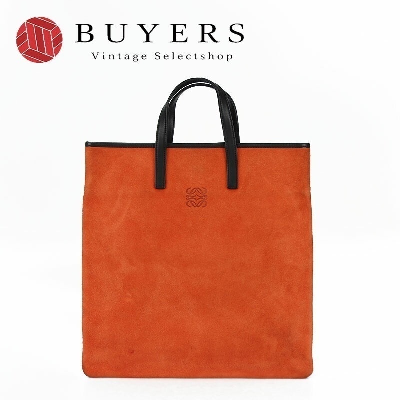 中古 LOEWE ロエベ ナッパレザー アナグラム ハンドバッグ オレンジ ORANGE レザー スエード ゴールド金具 hand bag 【中古】
