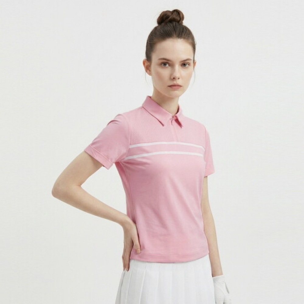 ショップアン レディース ゴルフ カラーネック サラウンド スパン メッシュ 切り替え ストリング 半袖 Tシャツ LB-WSH-21263