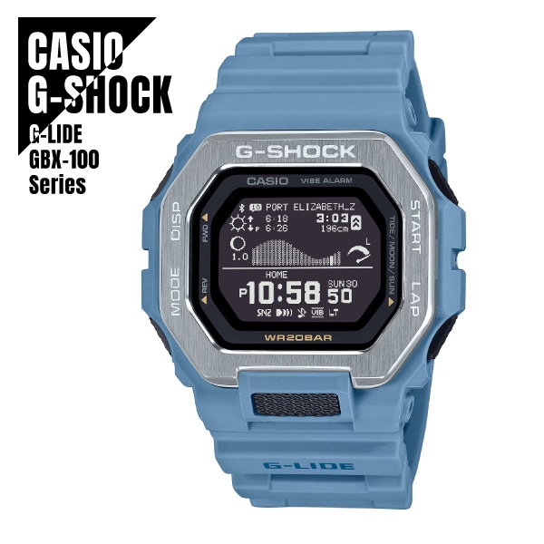 【即納】 CASIO カシオ G-SHOCK Gショック G-LIDE Gライド Bluetooth搭載 モバイルリンク GBX-100-2A ライトブルー 腕時計 メンズ