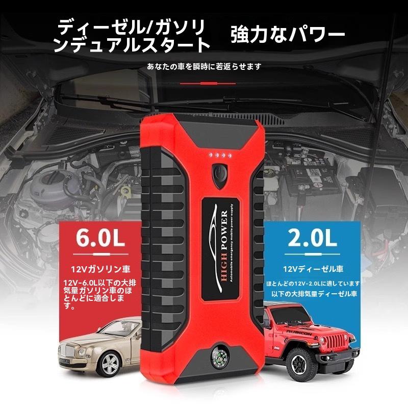 【短納期】 ジャンプスターター 12V車用エンジンスターター 20000MAH ポータブル USB出力 スマホ急速/ブースターケーブル LEDフラッシュライト 認証