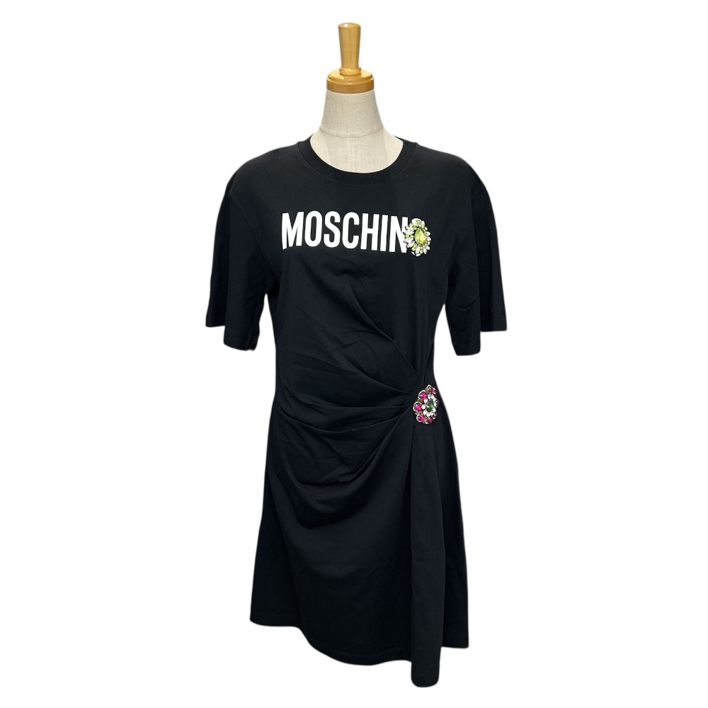 MOSCHINO モスキーノ ワンピース KS7251145 ロゴ ビジューモチーフ 半袖 アパレル スカート コットン ブラック