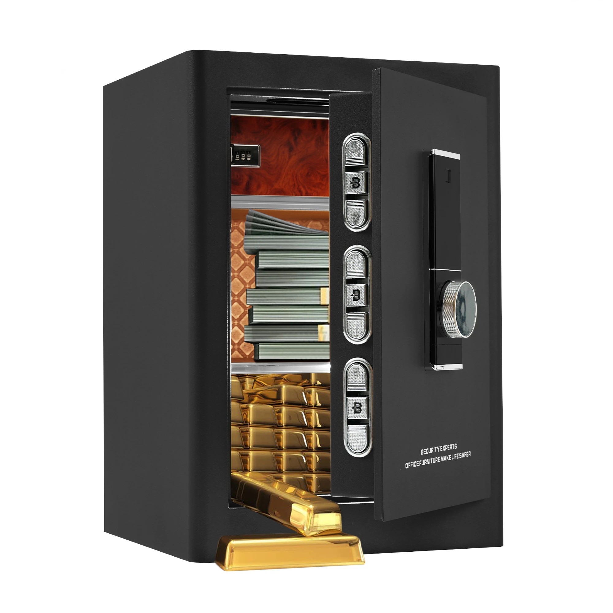 [大型折扣销售！优惠券分发]金庫指紋認証家庭用防犯金庫59.5Lアラーム機能付き鍵付き大型金庫防盗緊急電池ボックス付き店舗旅館事務所ホテル業務用日本語取扱説明書付書類保管a4ファイル壁に固定