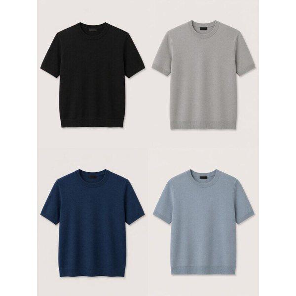 メンズ半袖夏薄手メッシュポイントラウンドネックUネックニットトップTシャツ4カラー択1_JK
