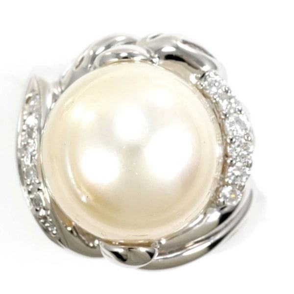 PT900 プラチナ リング 15.5号 南洋真珠 約14mm ダイヤ 0.17 カード鑑別書 中古
