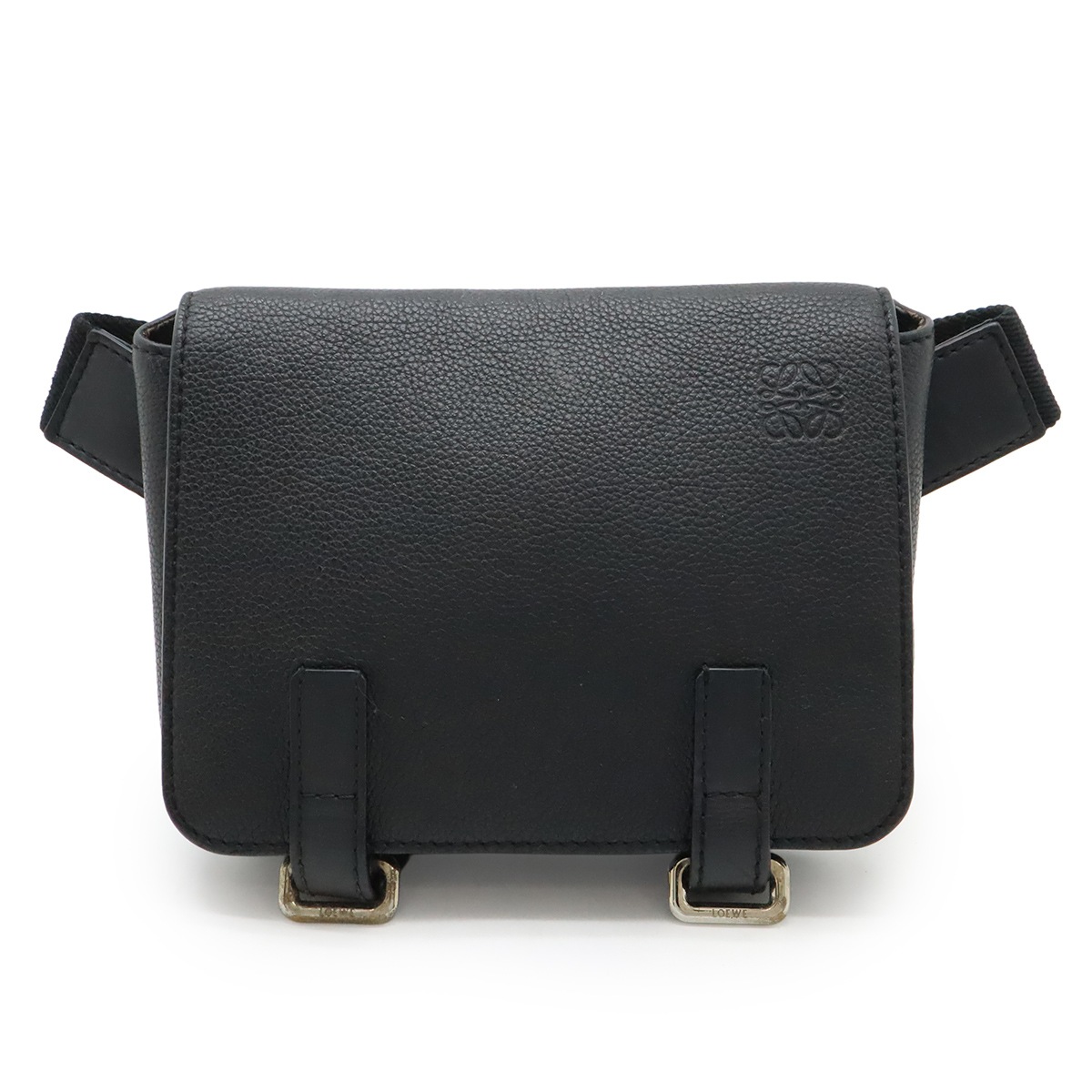 アナグラム ミリタリー バムバッグ ボディバッグ ショルダーバッグ 斜め掛け レザー ブラック 黒 シルバー金具 317.12AB23