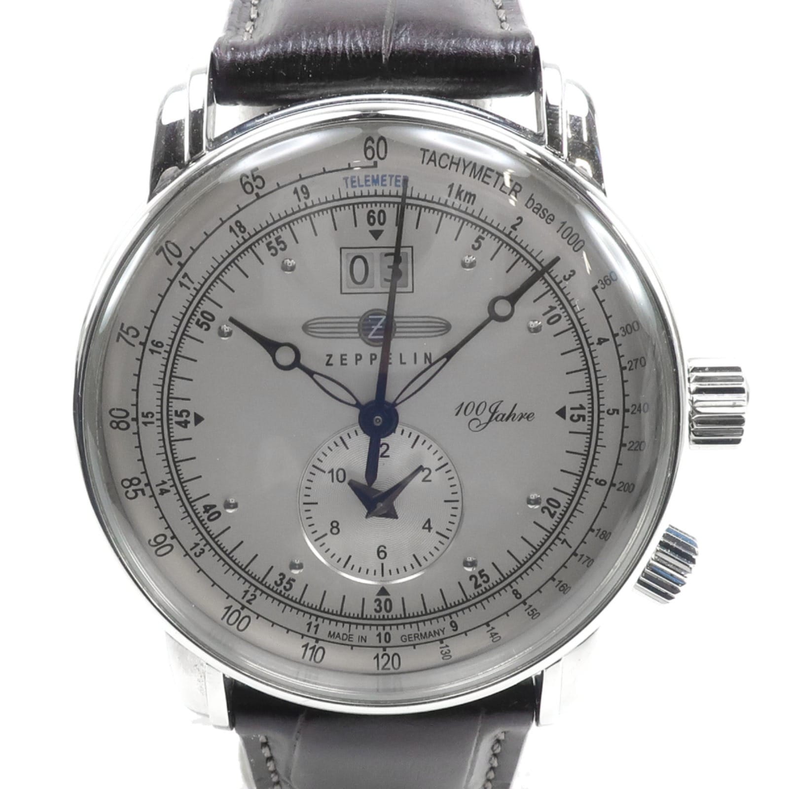 100周年記念シリーズ 76401 腕時計 ステンレススチール レザー シルバー 茶 クオーツ 多針アナログ表示 メンズ シルバー文字盤 中古品 A+ランク