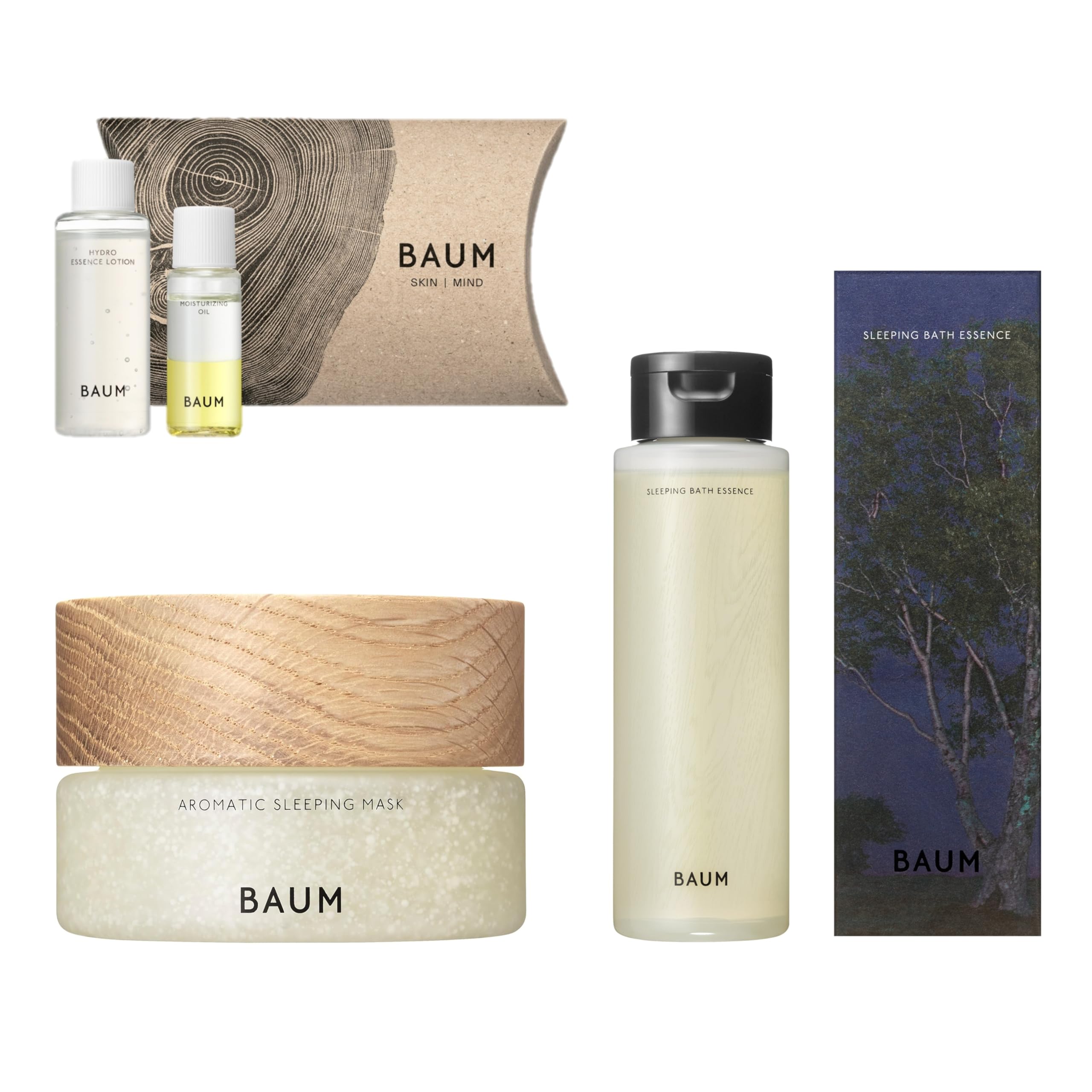 BAUM(バウム) 体感キット スリーピング バスエッセンス 190mL 限定 アロマティック スリーピングマスク a 80g ハイドロエッセンスローションn16mL モイスチャライジングオイルn6m