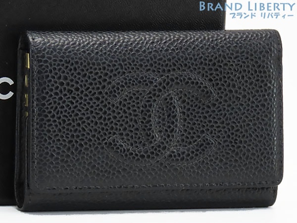 外美品シャネルココマークキャビアスキン6連キーケースキーリングキーホルダーブラックグレインドカーフスキンA01439A13502