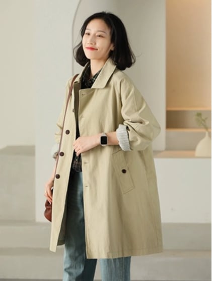 綿ジャケット 女性セミロング丈コート痩せている春秋アウター女性トレンチコート