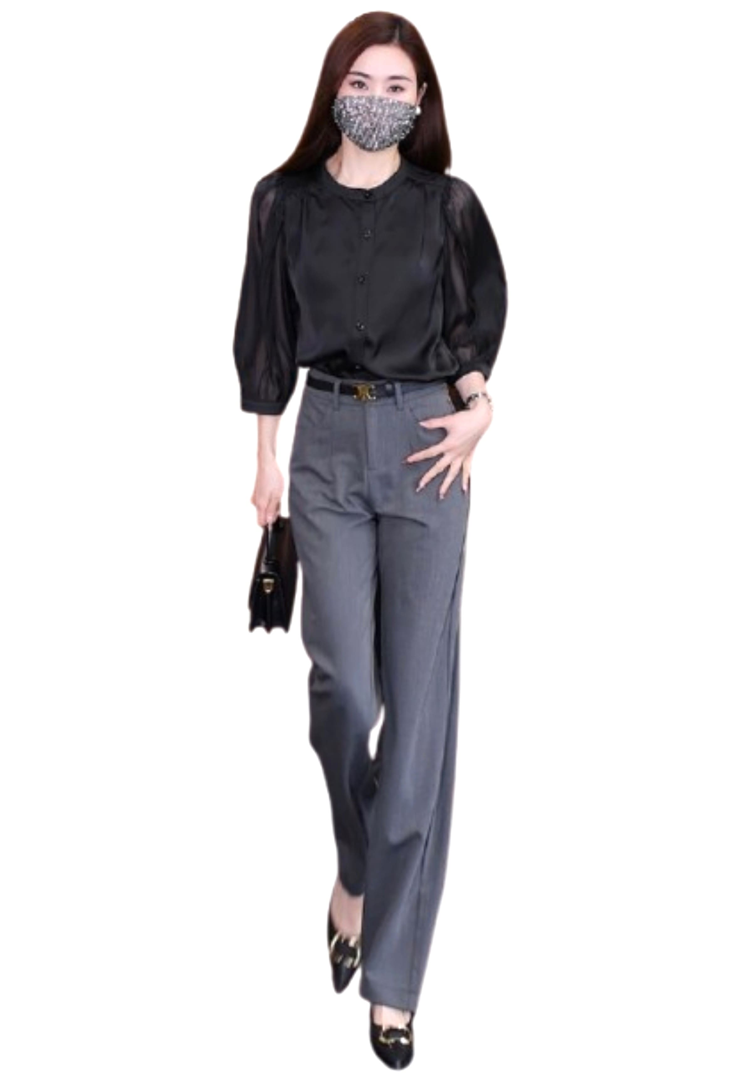 レディース ロングパンツ コンフォート newjeansへイン風コーデ ハイウエスト スラックス ファスナー ワイドレッグ カジュアル 脚長 美脚 着瘦せ フィット スリム ボトムス ベルト付き