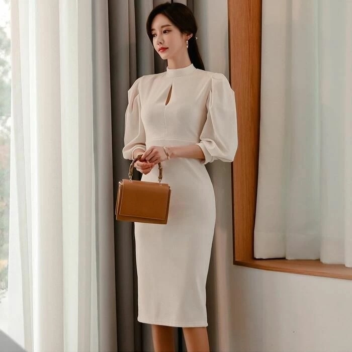 可愛い 大人 エレガント レディース 春 ワンピース パーティー パワーショルダー 50代 20代 七分袖 40代 夏 冬 ドレス 秋 お呼ばれ ホワイト カジュアル ハイウエスト 二次会 白 フォ