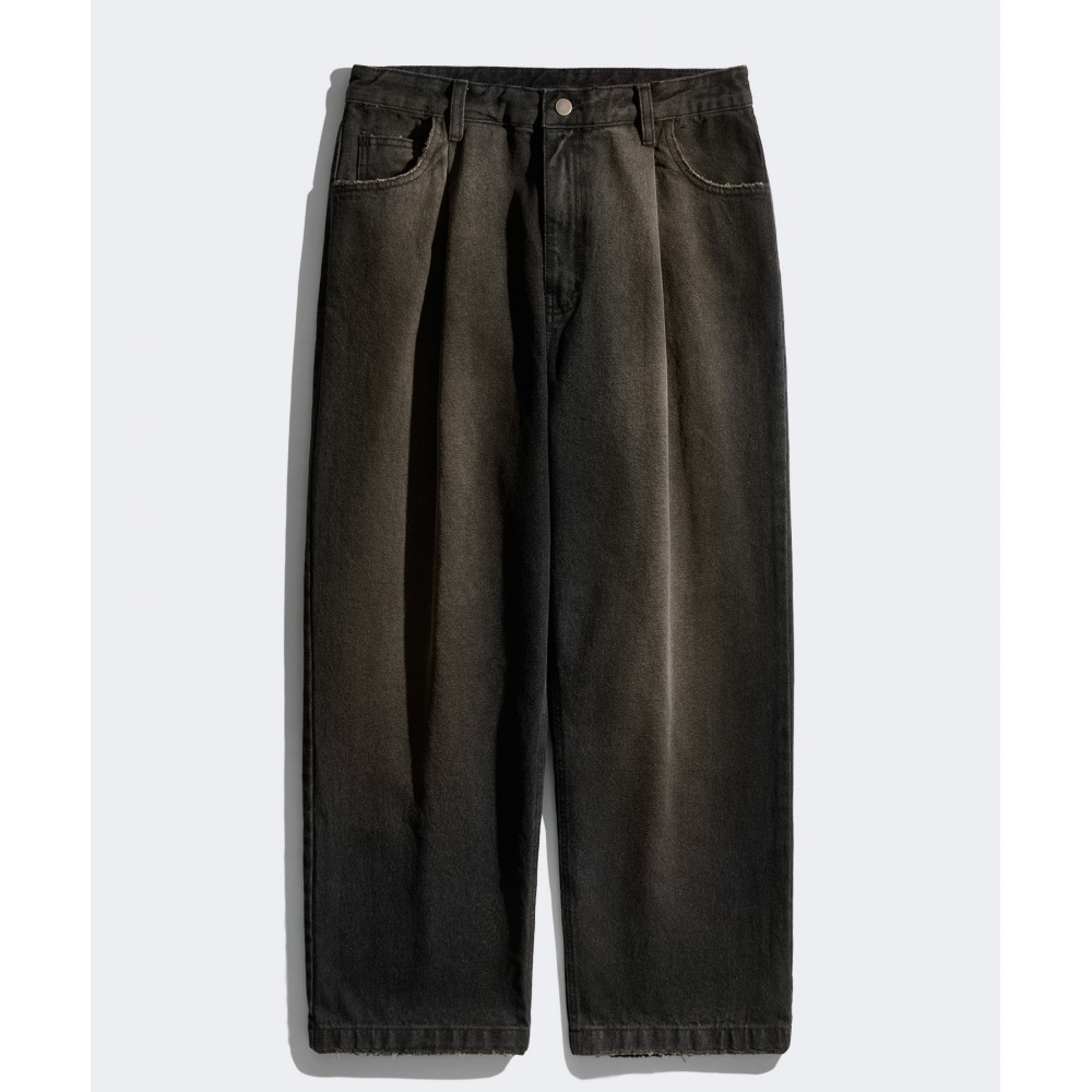 パーステップロングディープウォッシュワンタックデニムパンツブラック JULP4583