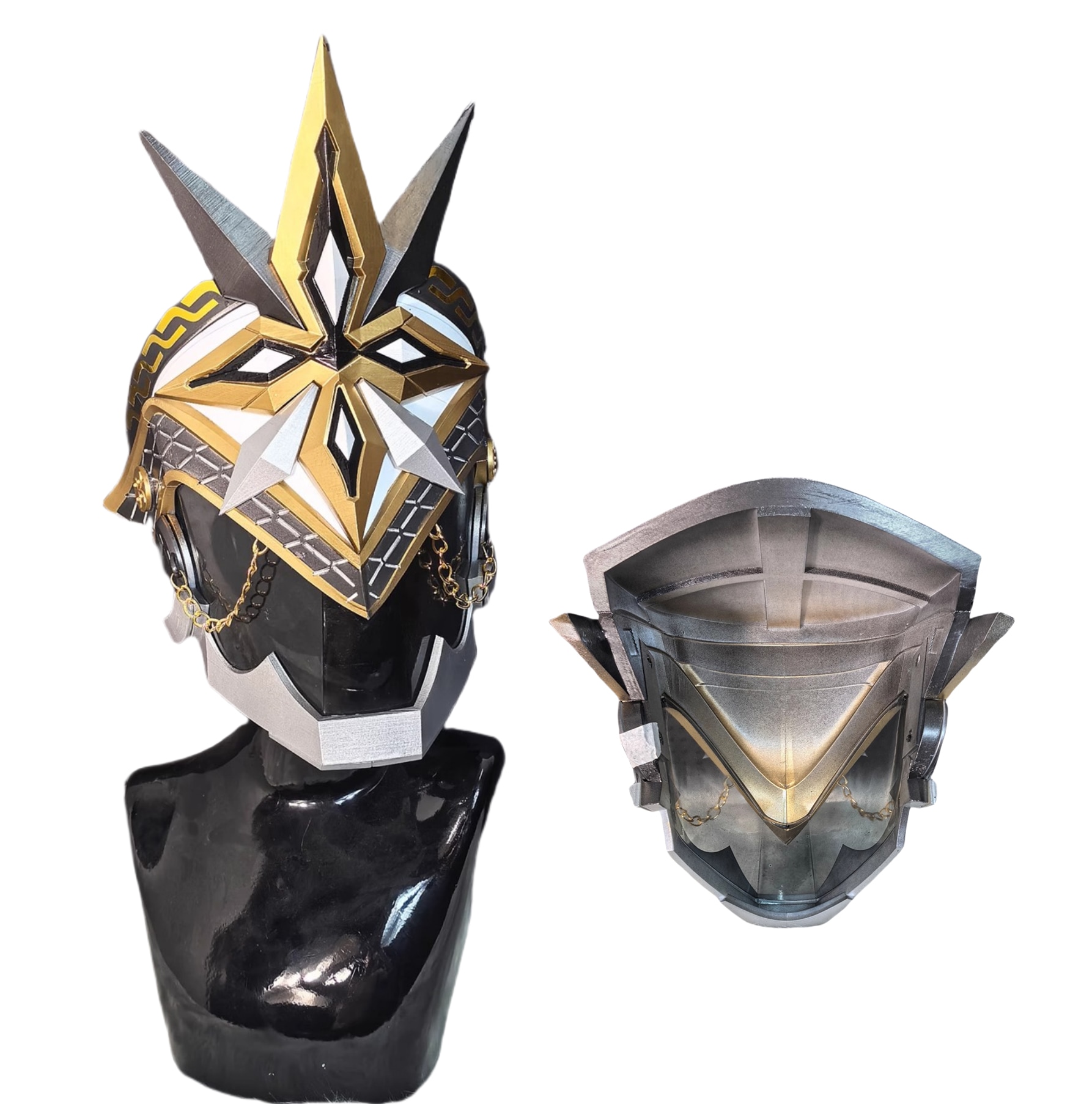 Monenjoy 原神 隊長　マスク　ヘルメット 仮面　武器レプリカ　ファデュイの執行官 　樹脂＋PVC　手作り　　頭範囲52－62cm　コスプレ道具　オーダーメイド　舞台道具