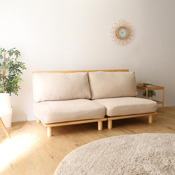 ソファ 2人掛け 二人掛け おしゃれ 北欧 ナチュラル カントリー カフェ風 シンプル 脚付き 天然木製 肘なし ローソファ 2人用 セパレート 分割 ポケットコイル