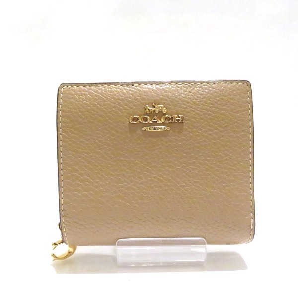 コーチ COACH ベージュ レザー 2つ折り財布 レディース 【中古】