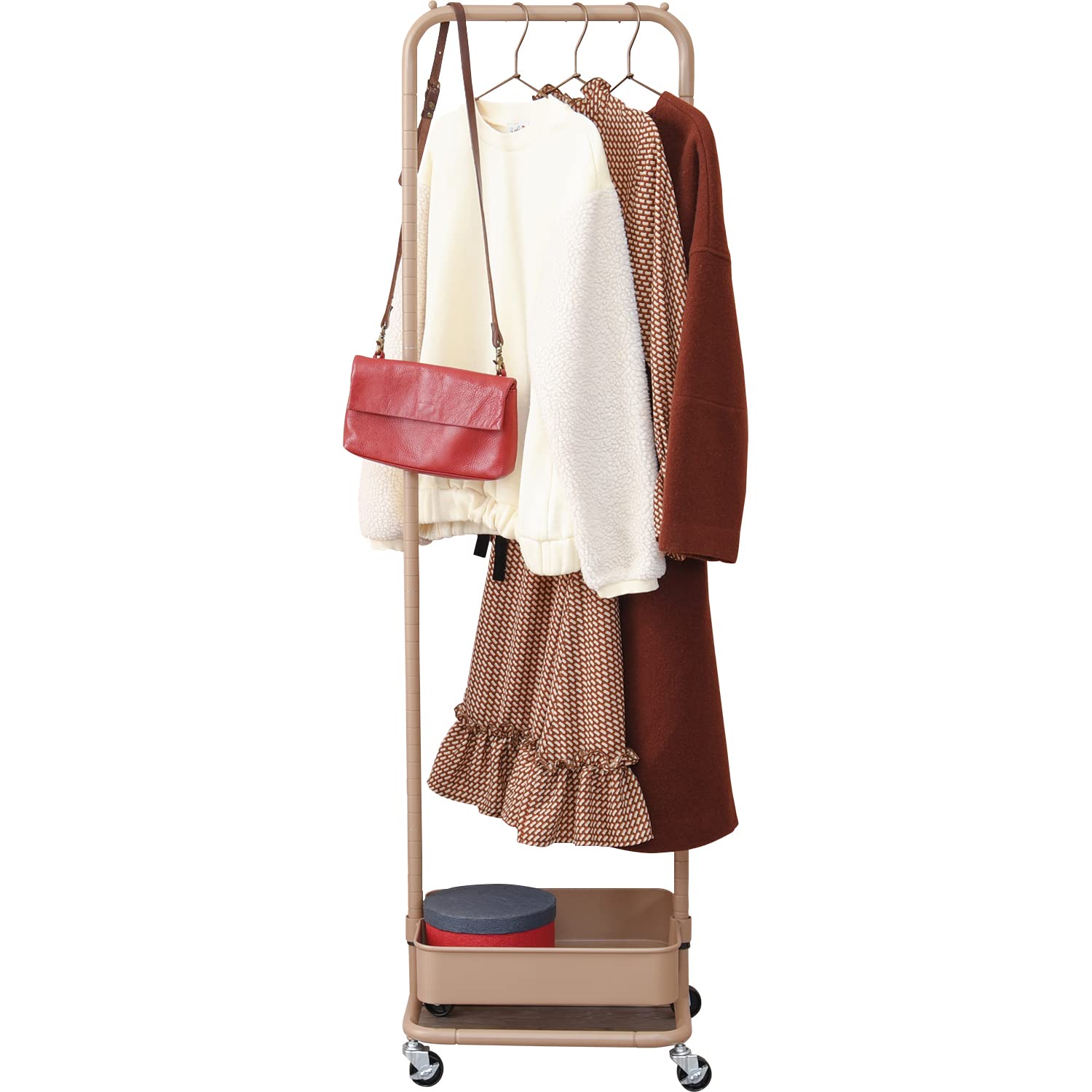 萩原(Hagihara) ハンガーラック ワゴン コートハンガー 【子供部屋収納】 キャスター付き メッシュタイプ キャラメルブラウン KR-3368LT