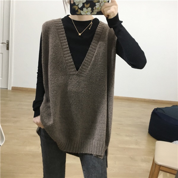 トップス レディース 送料無料 4色 ニットベスト モヘア Vネック スリット セータースタイル 小顔見せ 着痩せ 体形カバー インスタ トレンド Vネック オーバーサイズ カジュアル かわいい レト