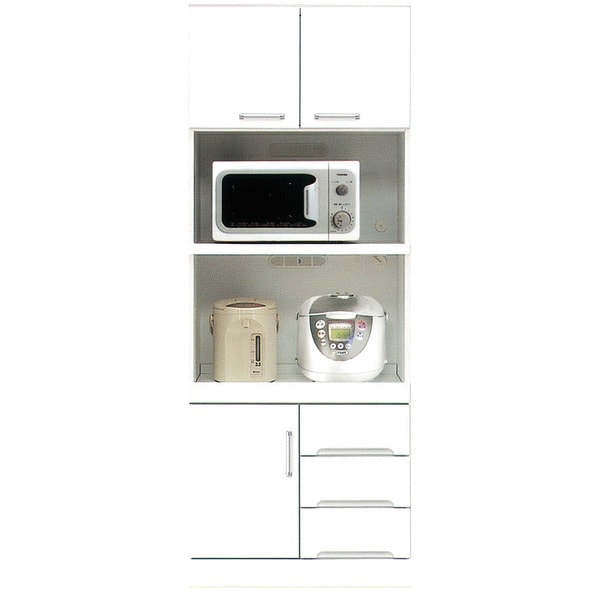 レンジ台 キッチン収納 幅70cm ホワイト 上置き 耐震ラッチ 2口コンセント付き 日本製 ハイタイプレンジボード 完成品 玄関渡し 41,698円