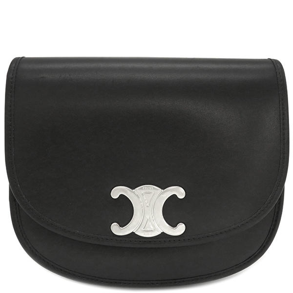セリーヌ CELINE ショルダーバッグ ミディアム ブザス トリオンフ カーフスキン ブラック シルバー金具 フラップ 斜め掛け 黒 114453【中古】
